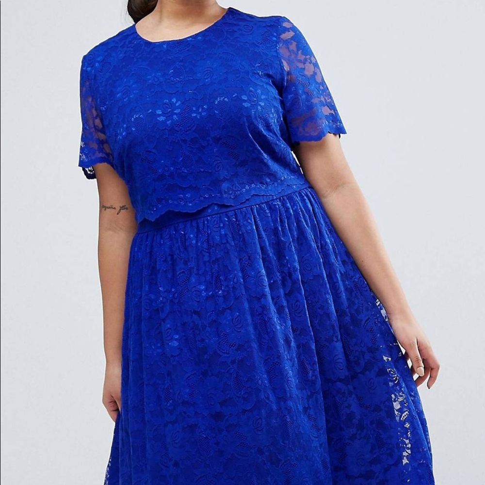 Royal blue, exposed zipper midi lace dress